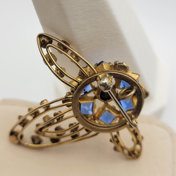 Vintage MCM M&S Gold Filled Cobalt Blue & White Rhinestones Brooch Pin - Picture 10 of 15
